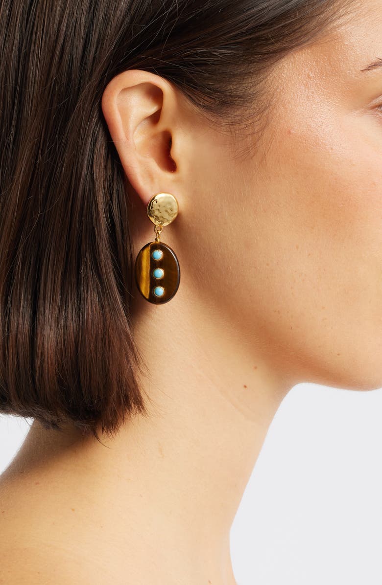 NEST Jewelry Tiger's Eye & Turquoise Drop Earrings, Alternate, color, Brown