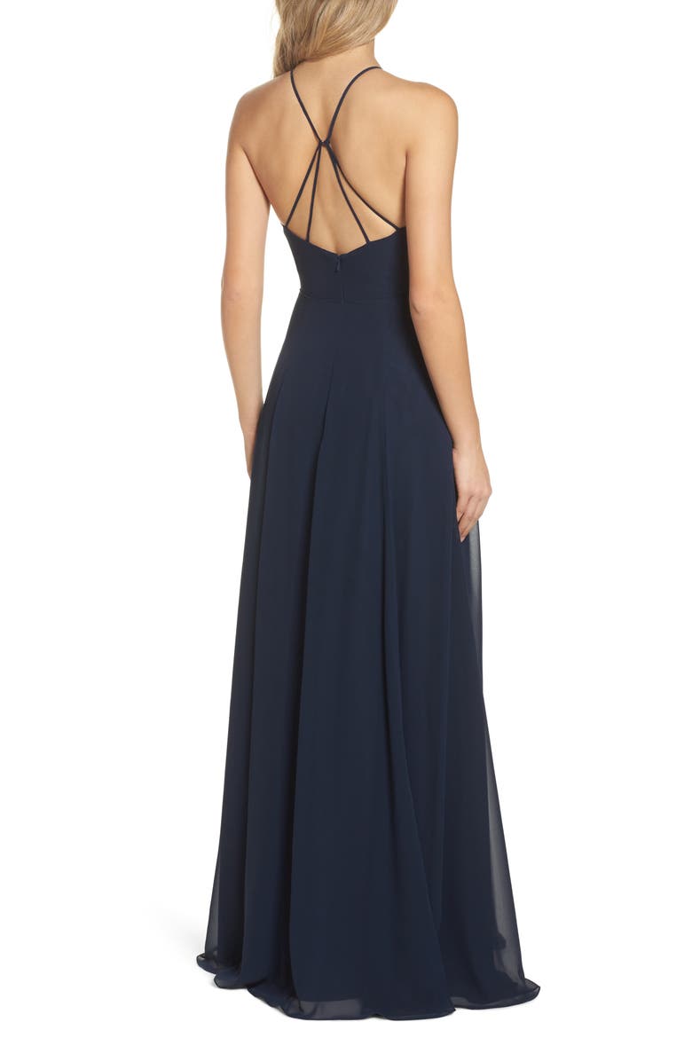 Kayla A-Line Halter Gown, Alternate, color, NAVY