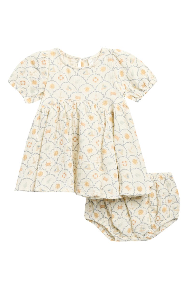 Rylee + Cru Nautical Rose Dress With Bloomers, Main, color, Ivory