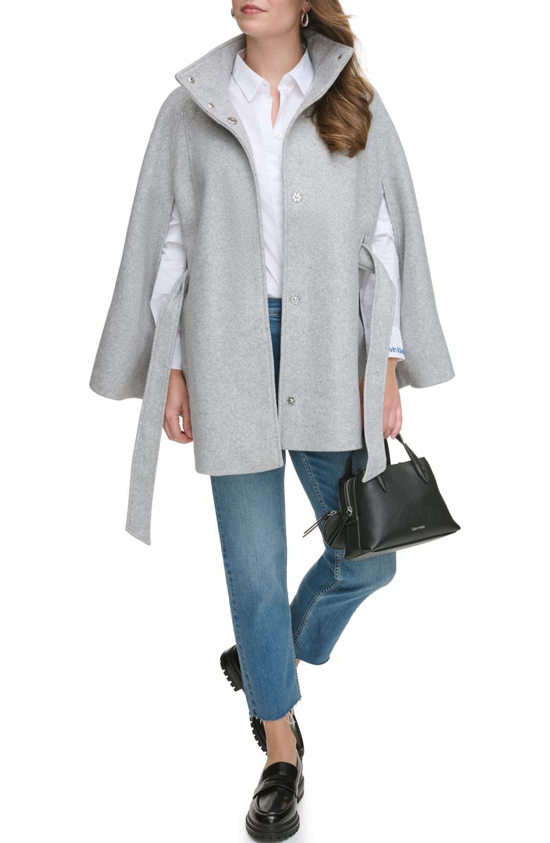 Calvin Klein Belted Faux Wool Cape, Alternate, color,