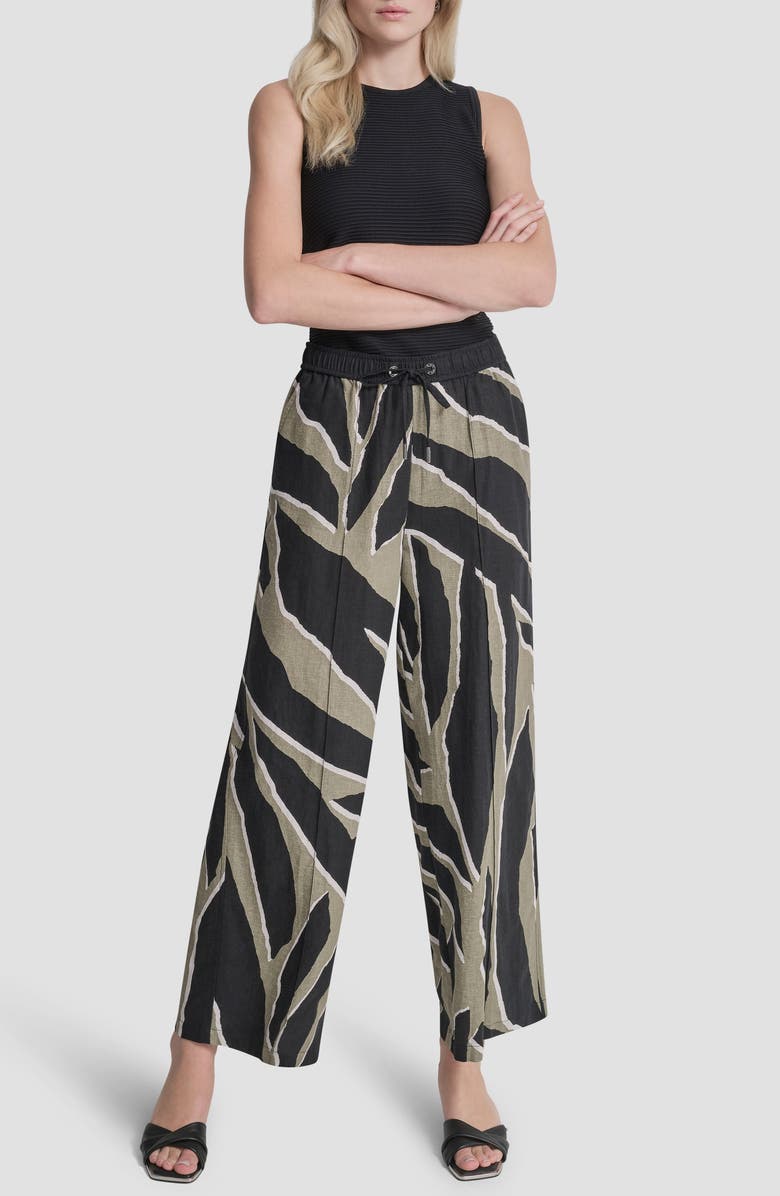 DKNY Print Linen Blend Drawstring Pants, Alternate, color, Jungle Block
