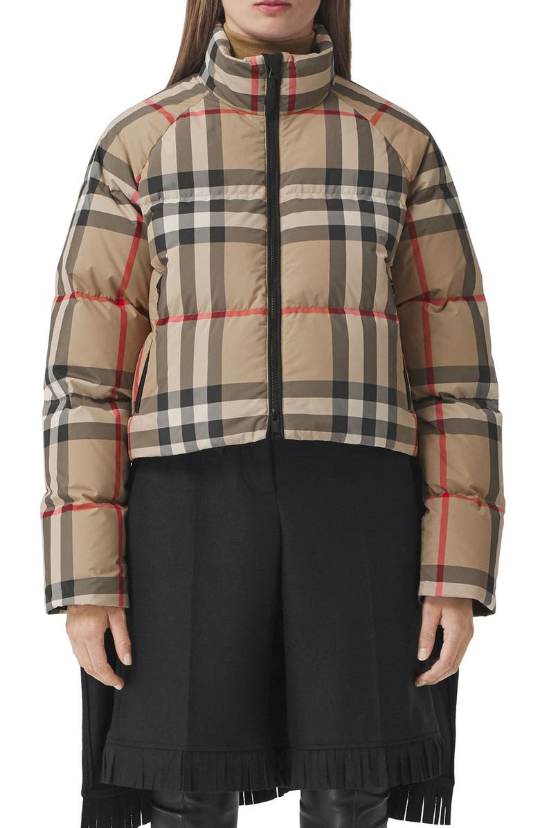 Burberry Check Crop Down Puffer Jacket, Main, color, 