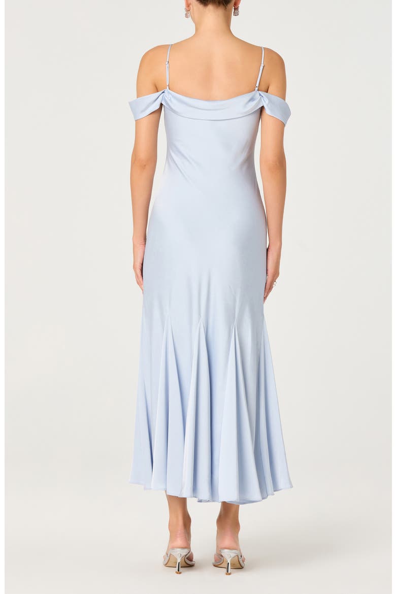 Araxie Cold Shoulder Satin Midi Dress, Alternate, color, LIGHT BLUE