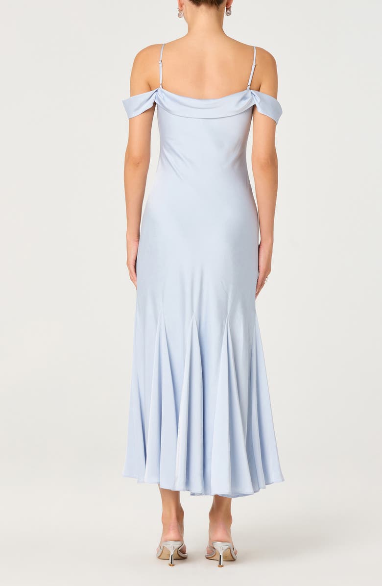 ASTR the Label Araxie Cold Shoulder Satin Midi Dress, Alternate, color, Light Blue