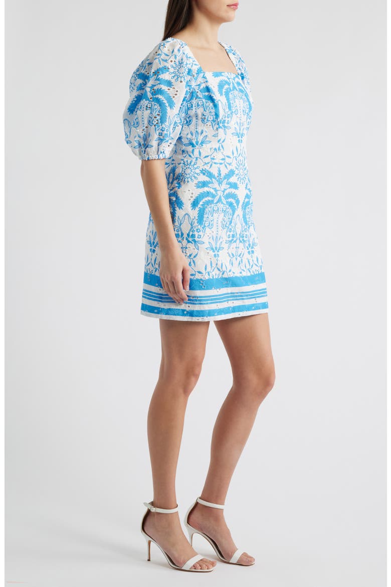Eyelet Puff Sleeve Minidress, Alternate, color, CRISPT WHITE/ SEAPORT