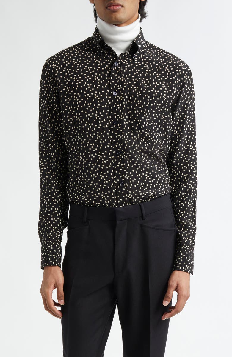 TOM FORD Irregular Polka Dot Silk Crêpe de Chine Shirt, Main, color, Black/ White