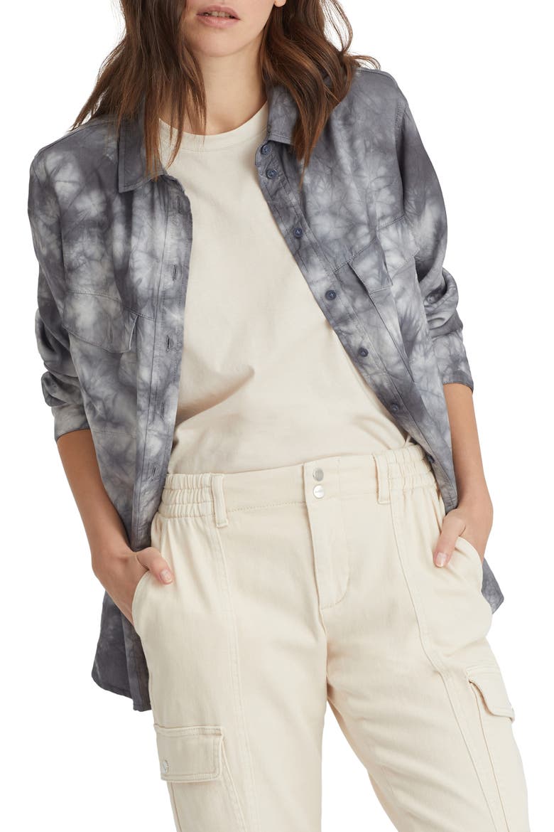 Boyfriend Button-Up Shirt, Main, color, BLACK AND WHITE TIE DYE