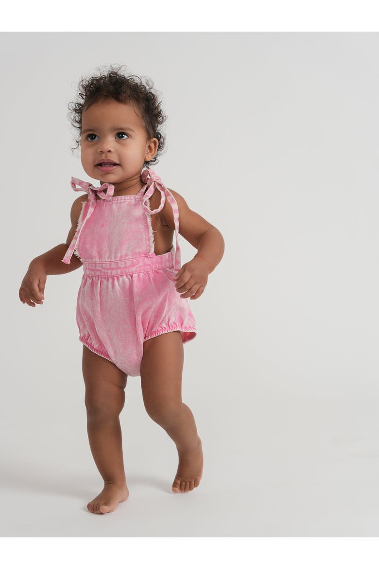 Baby Girls Pink Woven Denim Bubble Overall, Main, color, Pink