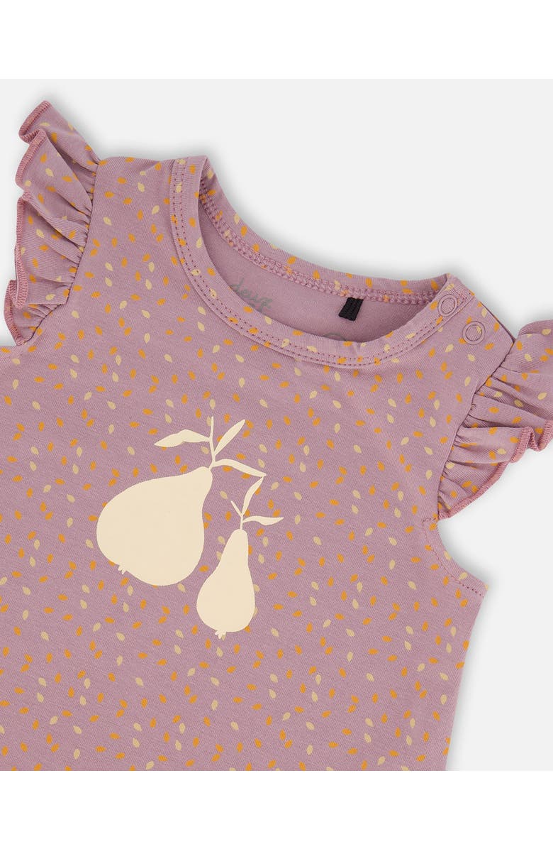 Deux par Deux Baby Girl's Printed Organic Cotton Top And Bloomer Set Purple With Pear Seeds, Alternate, color, Purple With Pear Seeds
