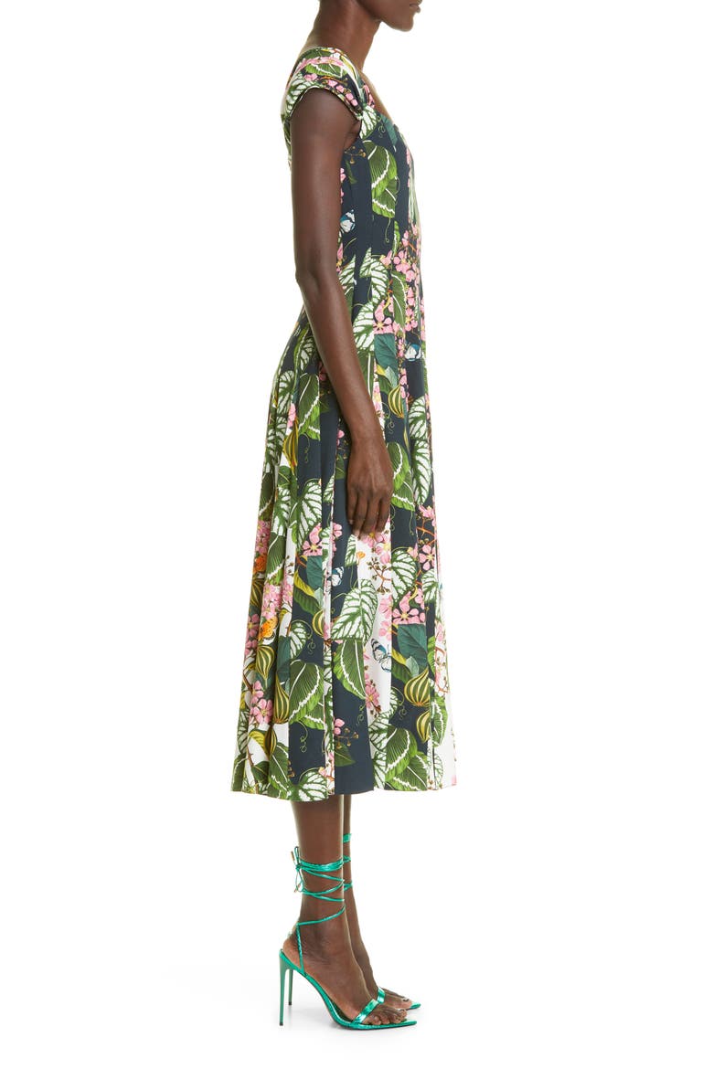 Botanical Print Cap Sleeve Fit & Flare Dress, Alternate, color, NAVY MULTI