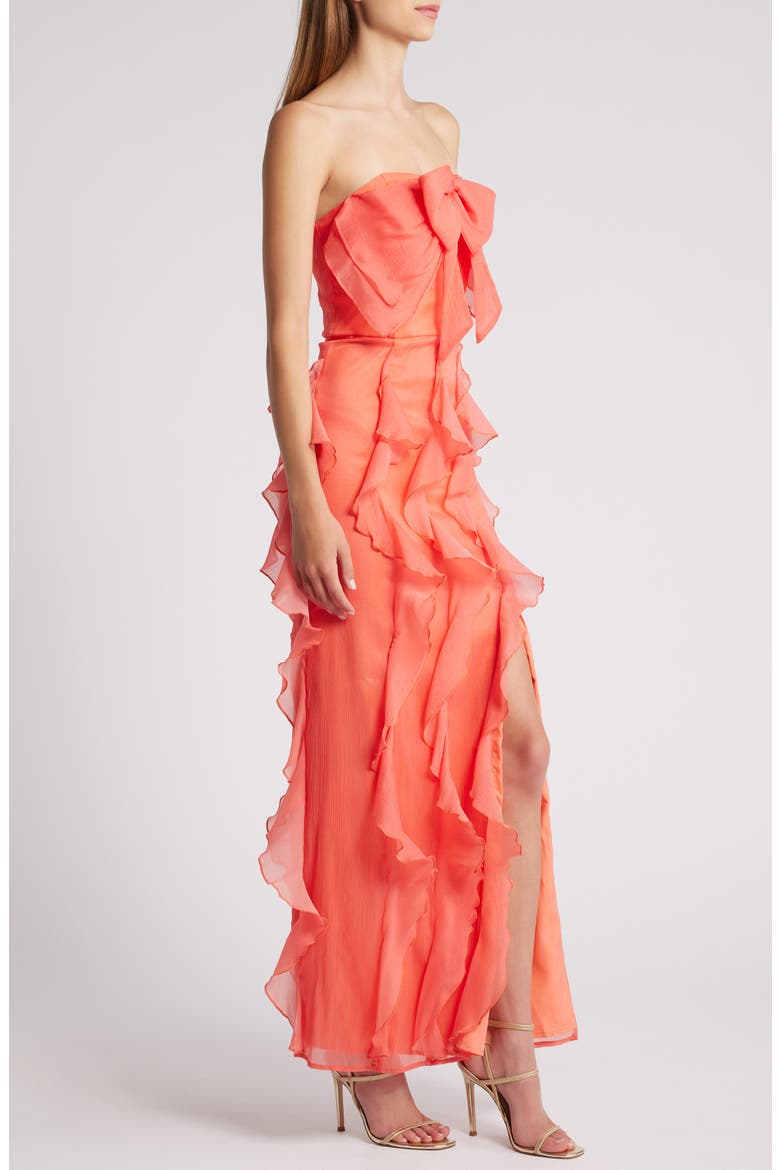 Allover Ruffle Strapless Gown, Alternate, color, CORAL