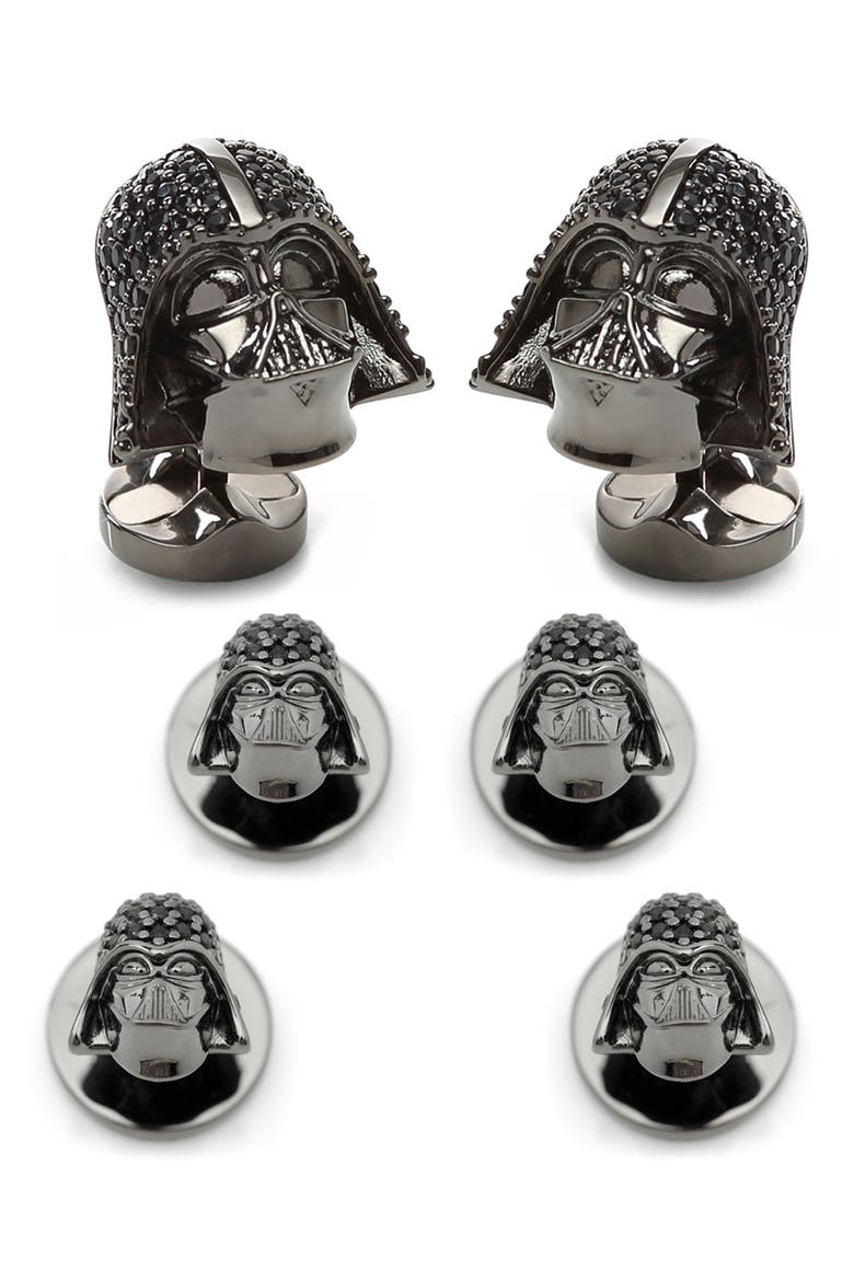 Men's Star Wars Darth Vader Crystal Cuff Link & Stud Set, Alternate, color, BLACK
