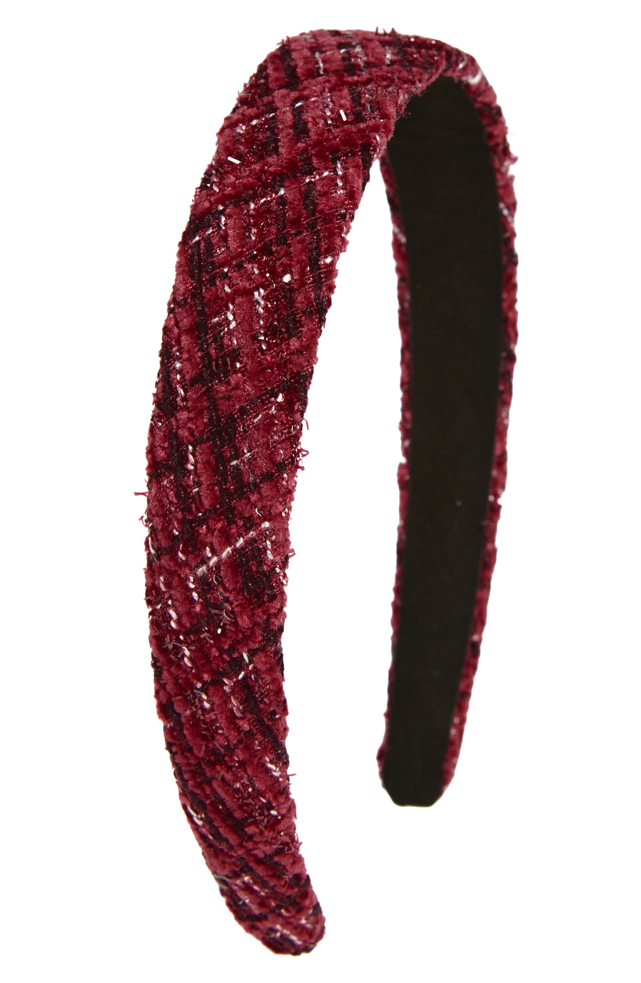 Tasha Padded Metallic Tweed Headband In Red