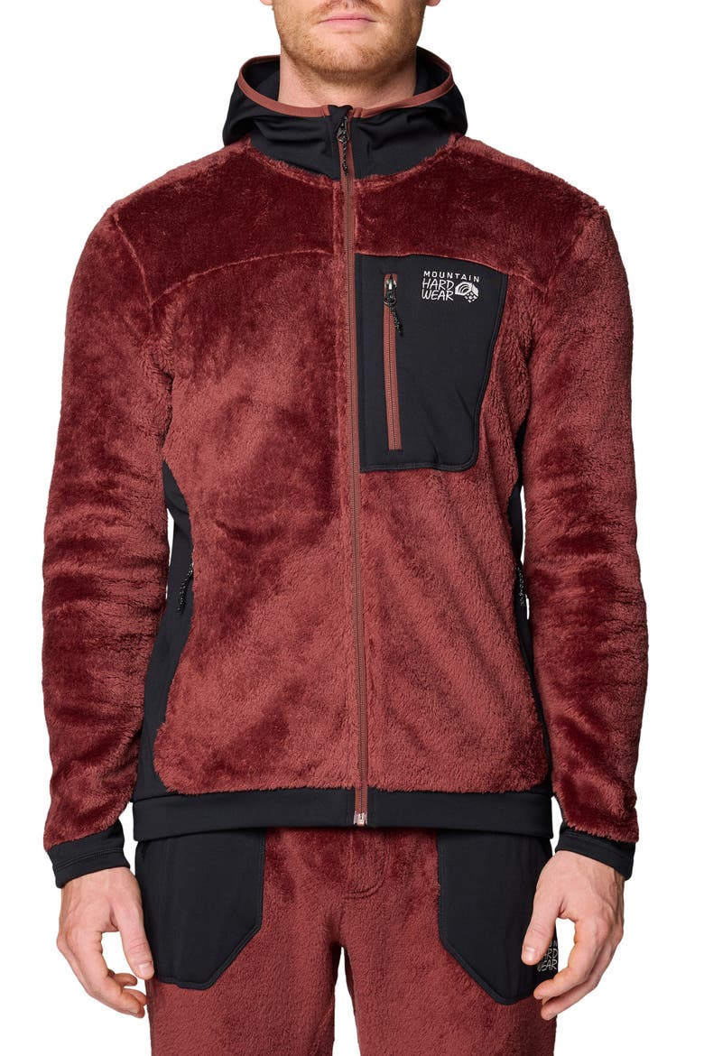 Polartec® High Loft Fleece Hooded Jacket, Main, color, BOURBON BROWN/ BLACK