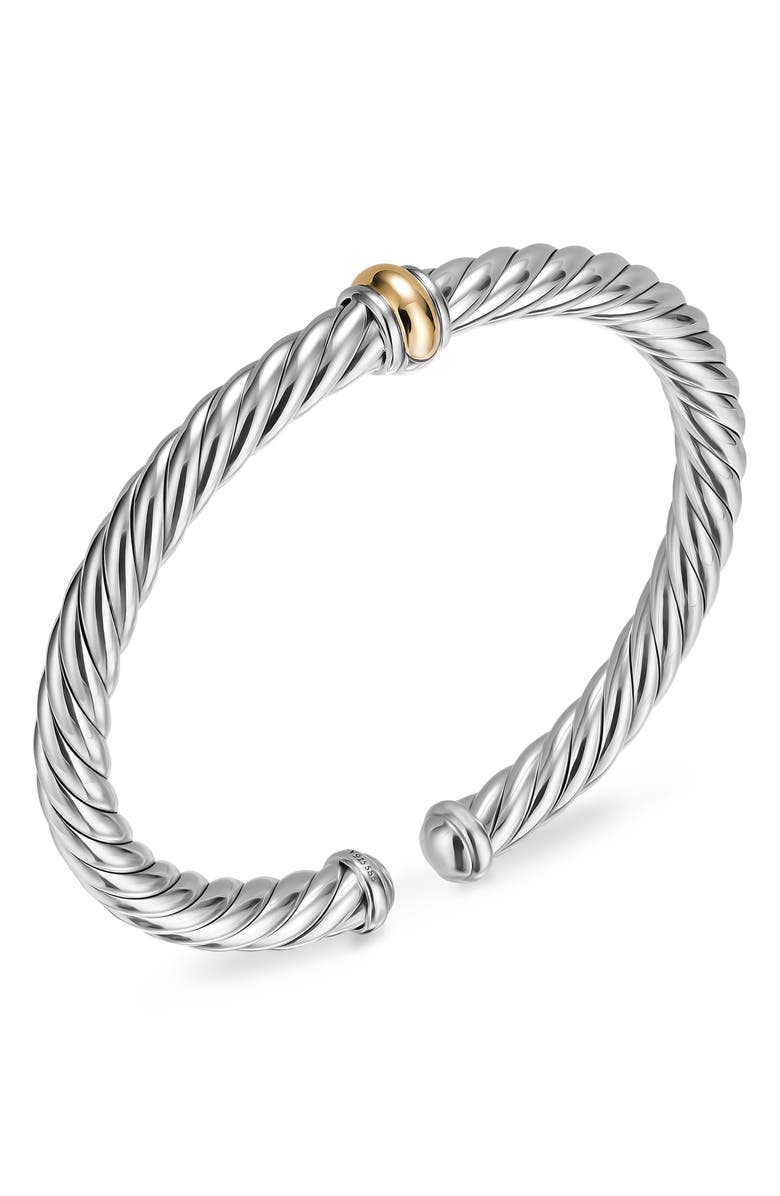 David Yurman Cable Flex Center Station Bracelet in Sterling Silver with 14K Yellow Gold, 6mm, Alternate, color, Silver