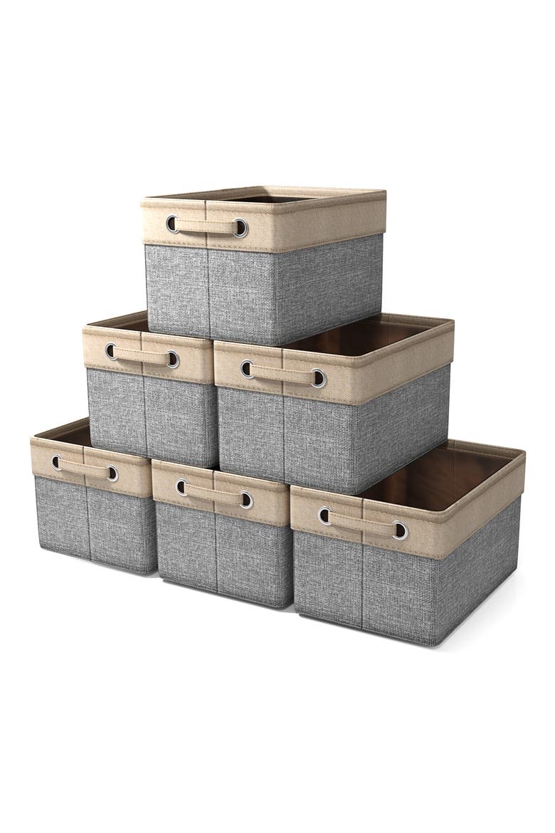 Set of 6 Collapsible Storage Bins, Main, color, GRAY