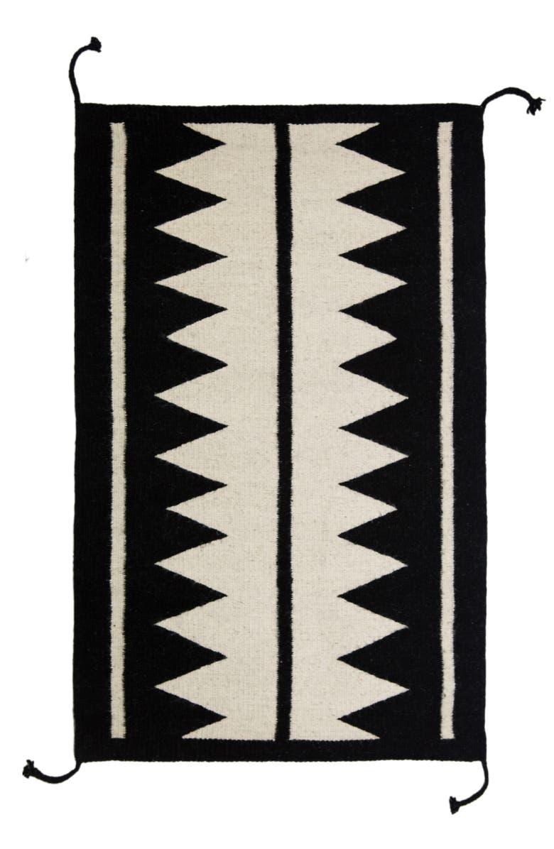 Archive New York Zapotec Black and Ivory Chevron Handwoven Flatweave Wool Rug, Main, color, 