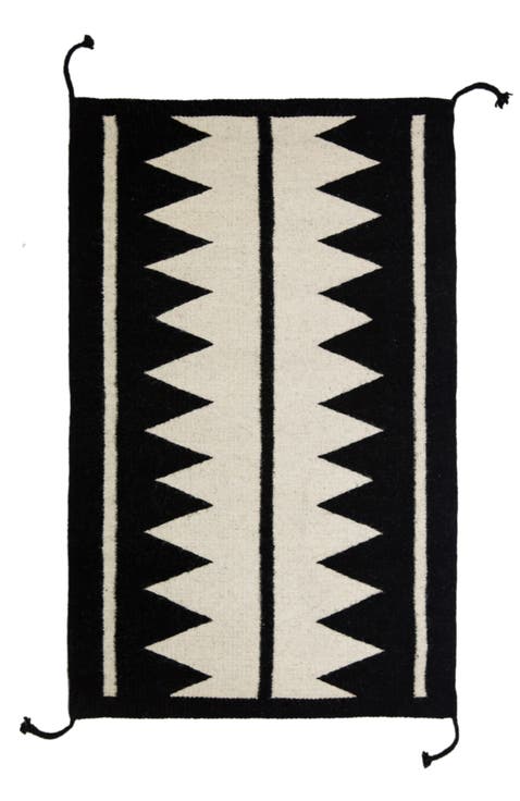 Zapotec Black and Ivory Chevron Handwoven Flatweave Wool Rug