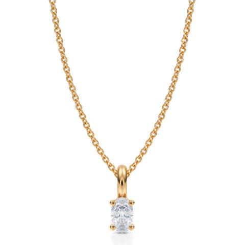 Oval Solitaire Lab Diamond Pendant Necklace 14K 0.33ct