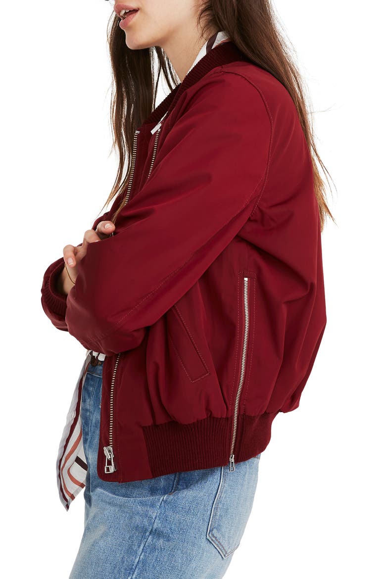 Side Zip Bomber Jacket, Alternate, color, DUSTY BURGUNDY