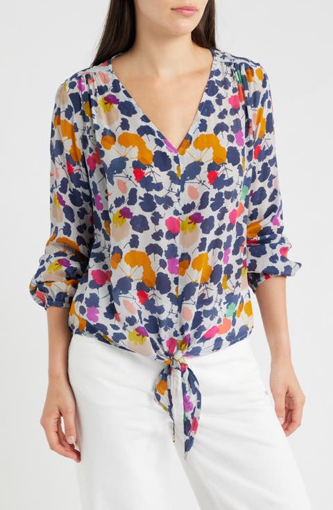 Print Tie Front Top