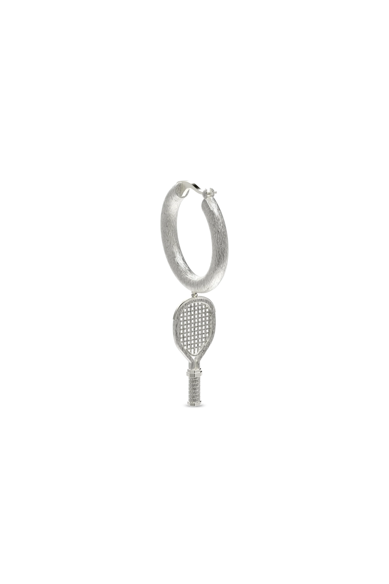 The Tennis Racket Hoop Earring, White Diamond, Alternate, color, Silver / White Diamond