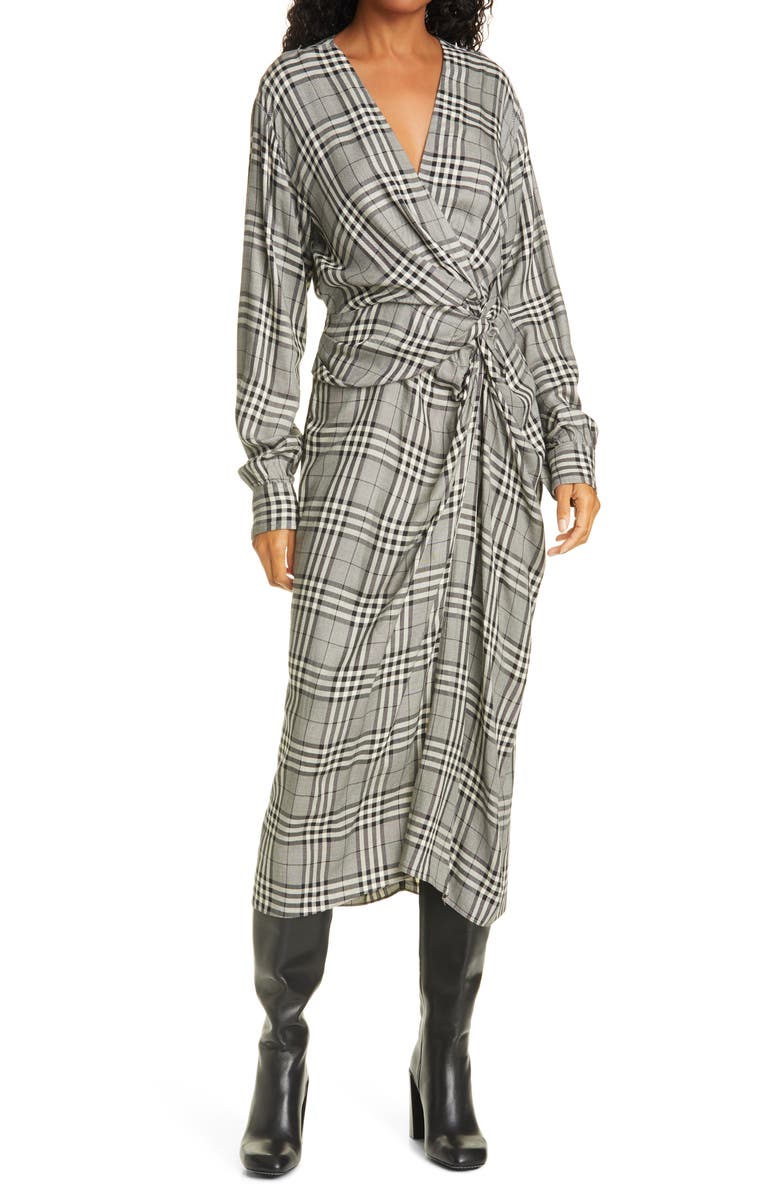 rag & bone Amber Plaid Front Twist Long Sleeve Midi Dress, Main, color,