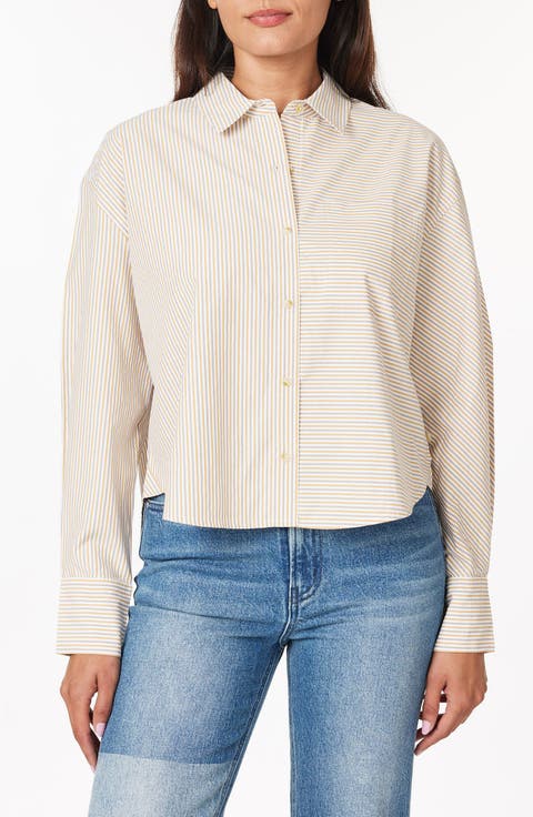 Mixed Stripe Crop Button-Up Shirt