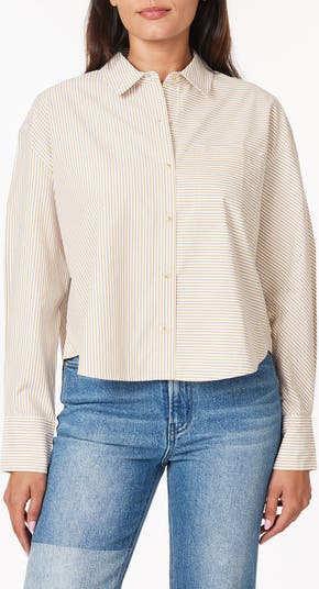 Mixed Stripe Crop Button-Up Shirt