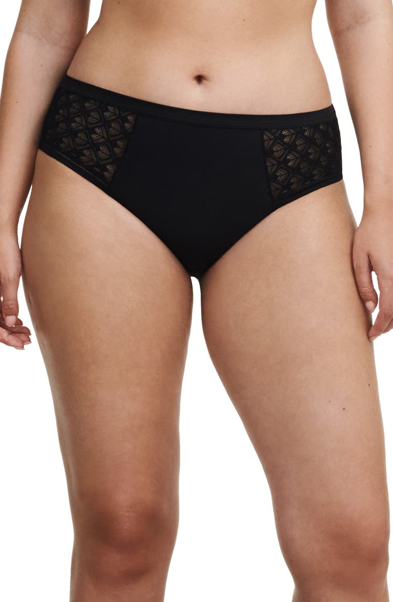 Chantelle Lingerie Ace Lace Trim Bikini, Main, color, Black