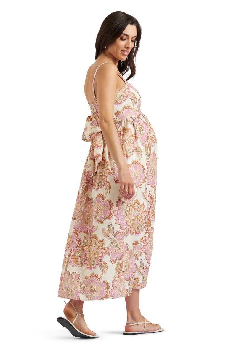 Ripe Maternity Hope Tie Back Linen Dress  Natural, Alternate, color, Pink