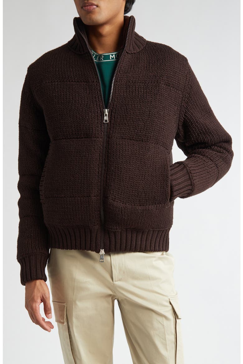 Quilted Virgin Wool & Nylon Down Cardigan, Main, color, BROWN
