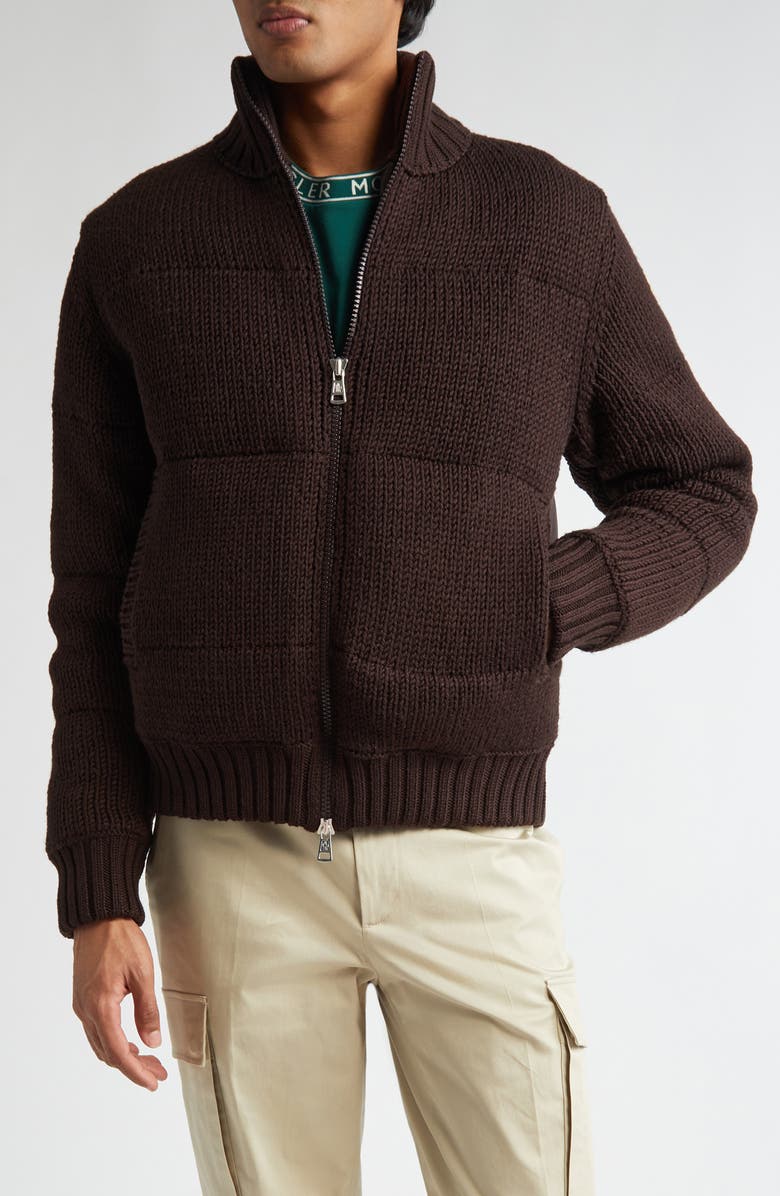 Moncler Quilted Virgin Wool & Nylon Down Cardigan, Main, color,