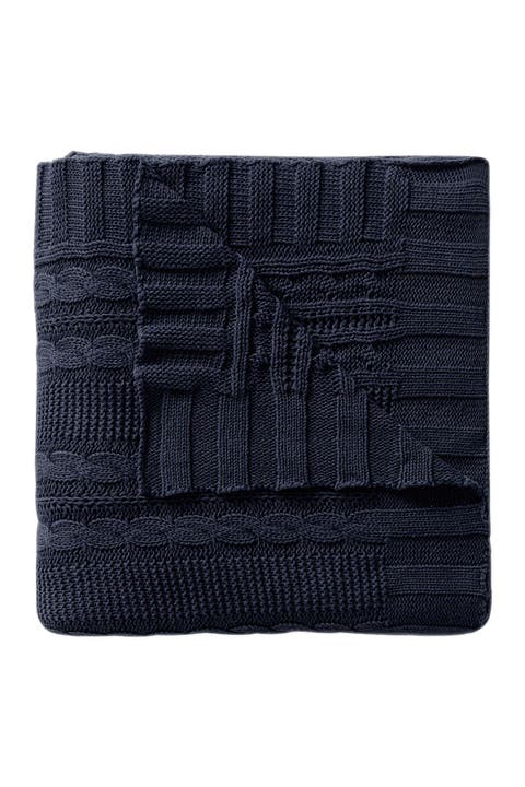 Dublin Cable Knit Throw Blanket - Navy