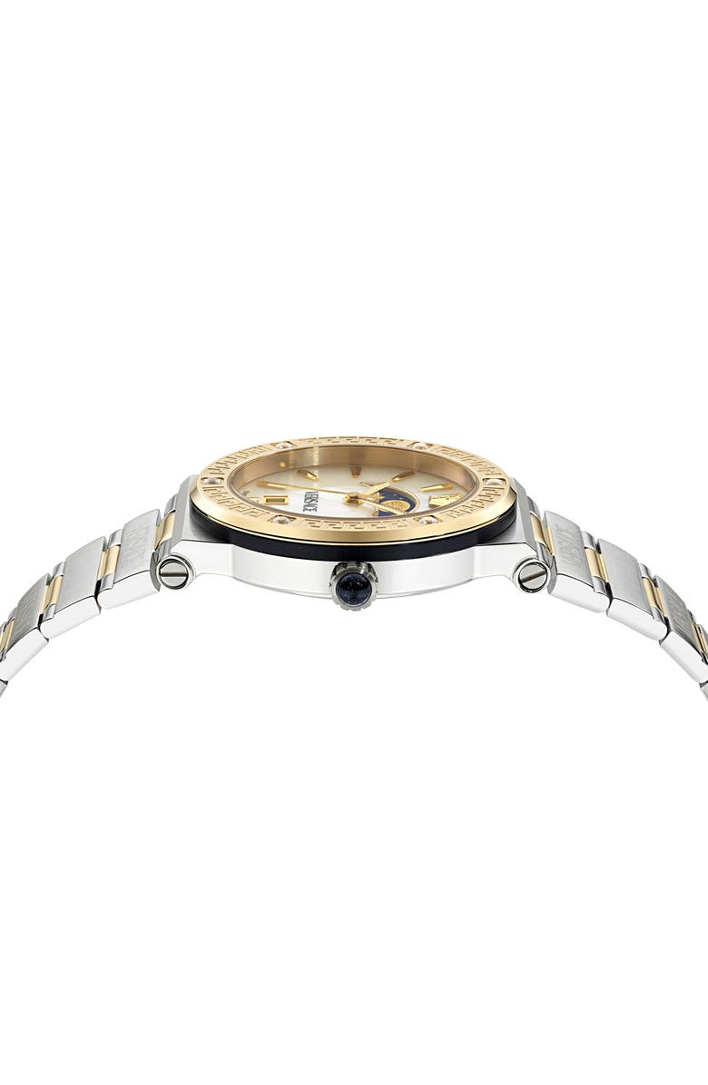 Versace Greca Logo Moonphase Bracelet Watch, 38mm, Alternate, color, 