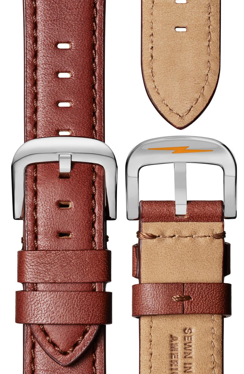 Shinola Canfield Chronograph Leather Strap Watch, 45mm, Alternate, color, Brown/ Blue/ Silver