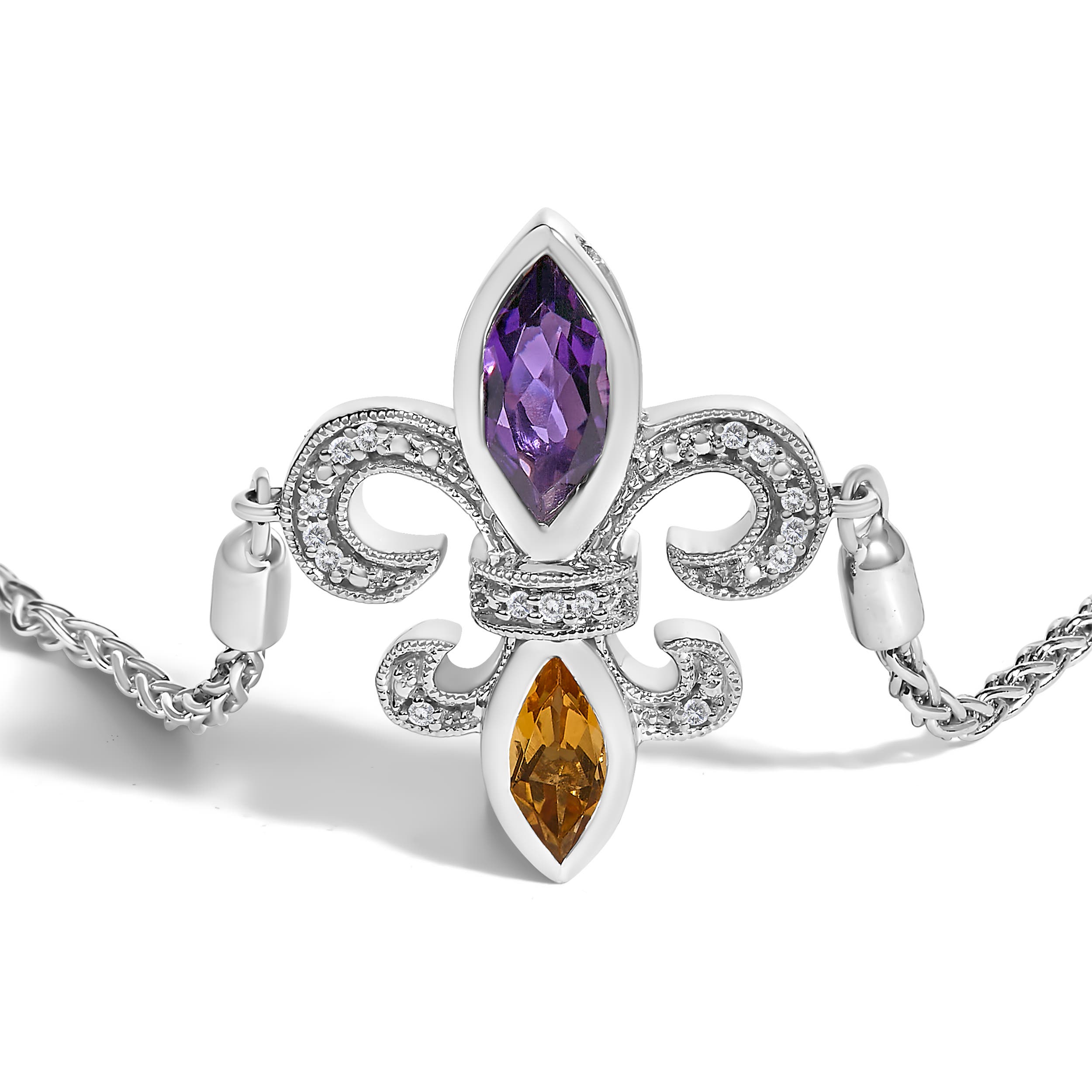 Haus of Brilliance Silver Marquise Amethyst, Citrine and Diamond Lariat ...