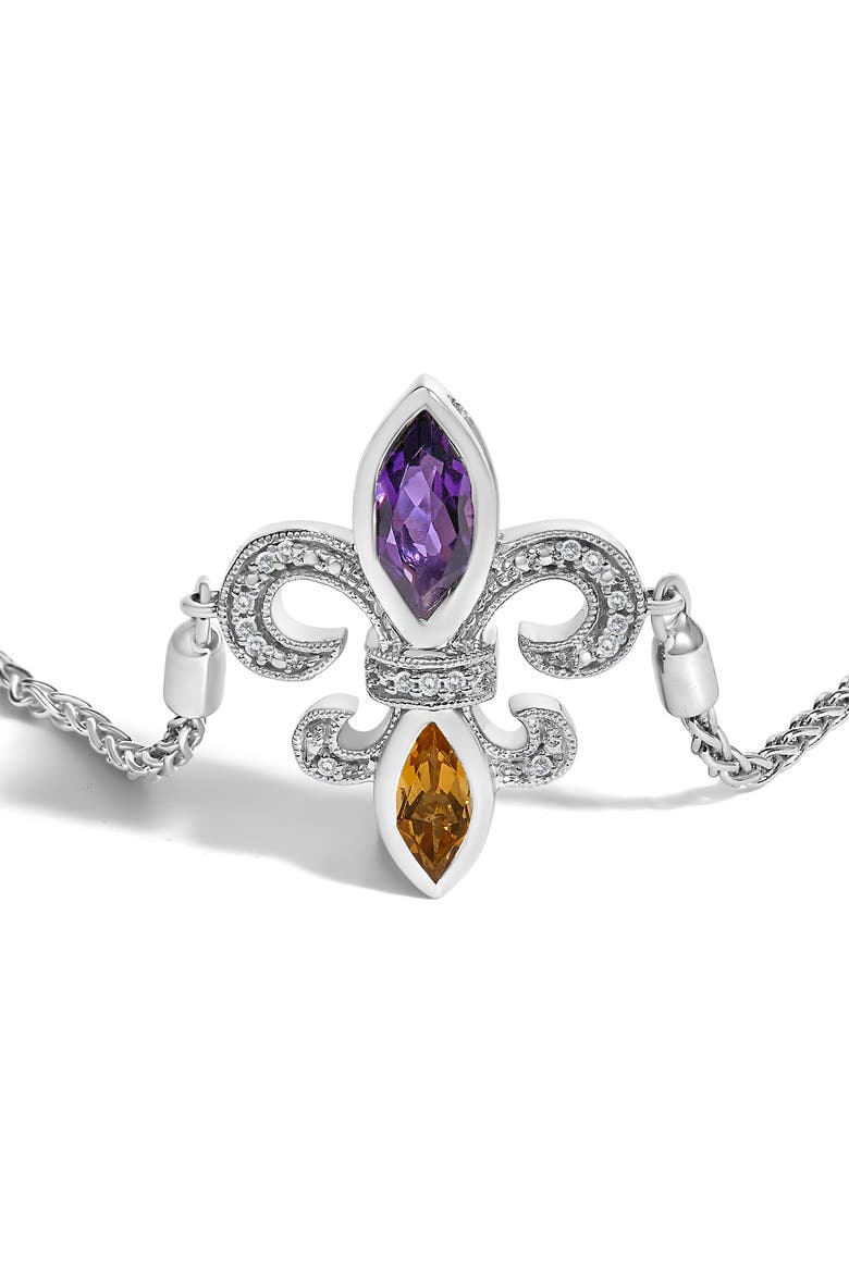 Silver Marquise Amethyst, Citrine and Diamond Lariat Fleur De Lis Bolo Bracelet, Alternate, color, White