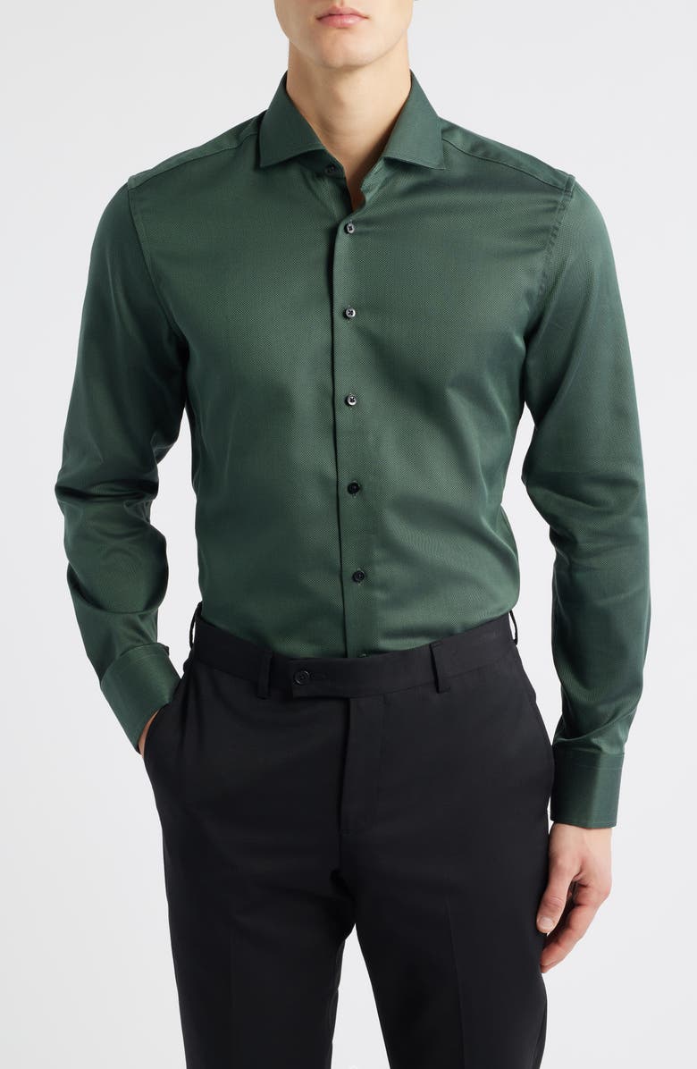 1863 by Eterna Slim Fit Solid Non-Iron Cotton Dobby Dress Shirt, Main, color, Dark Green