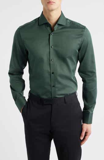 Slim Fit Solid Non-Iron Cotton Dobby Dress Shirt