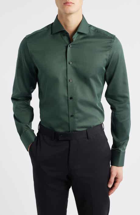 Slim Fit Solid Non-Iron Cotton Dobby Dress Shirt