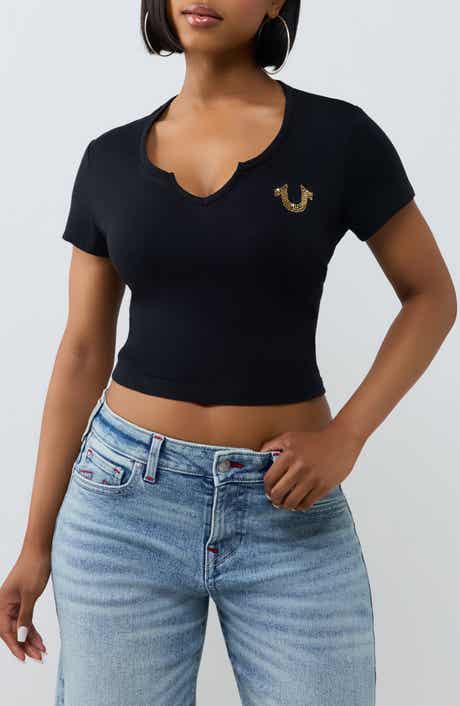 Crystal Logo Notched Neck Baby Tee