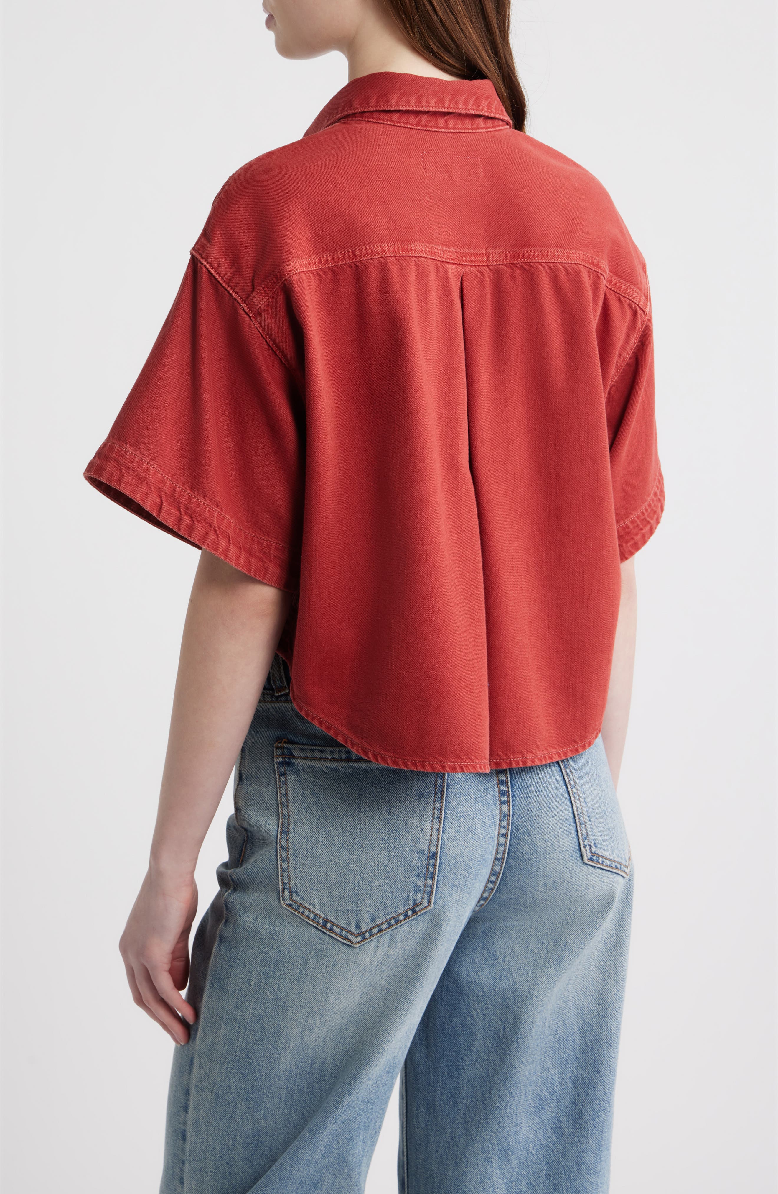 Marin Crop Cotton Blend Button-Up Shirt - image 2