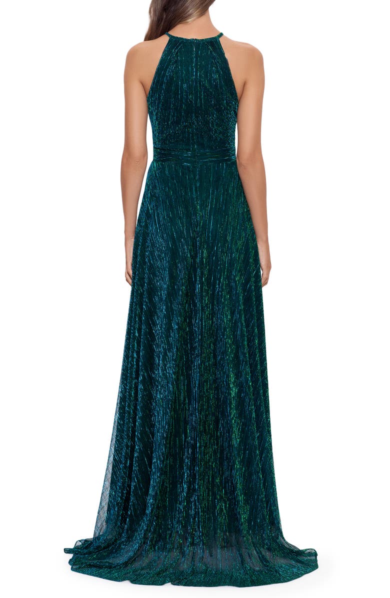 Betsy & Adam Metallic Sleeveless Crinkle Gown, Alternate, color, Jade