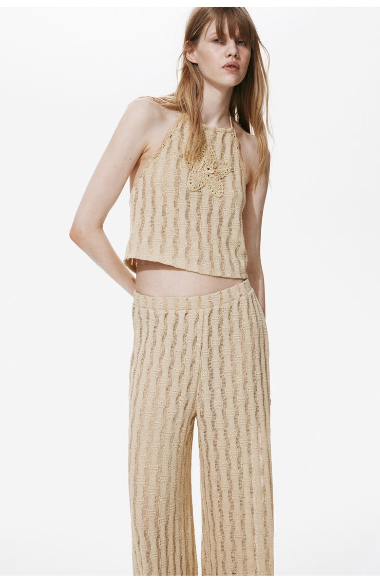 H&M Knitted Pull-on Trousers, Alternate, color, Beige