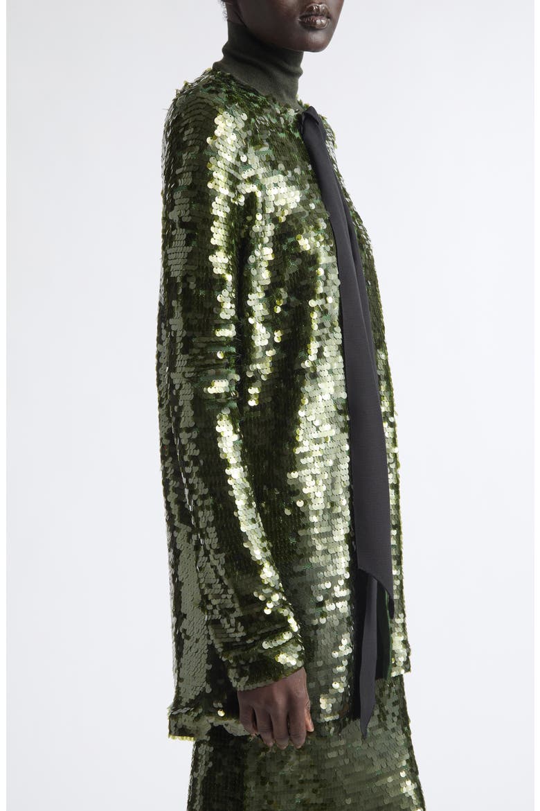 Sequin Long Sleeve Cardigan, Alternate, color, FOREST GREEN