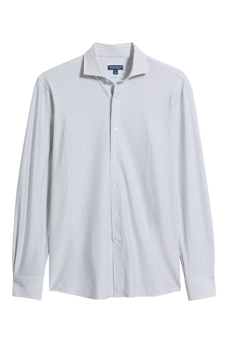 Excursionist Flex Tailored Fit Pinstripe Wrinkle Resistant Button-Up Shirt, Alternate, color, ARGENTO