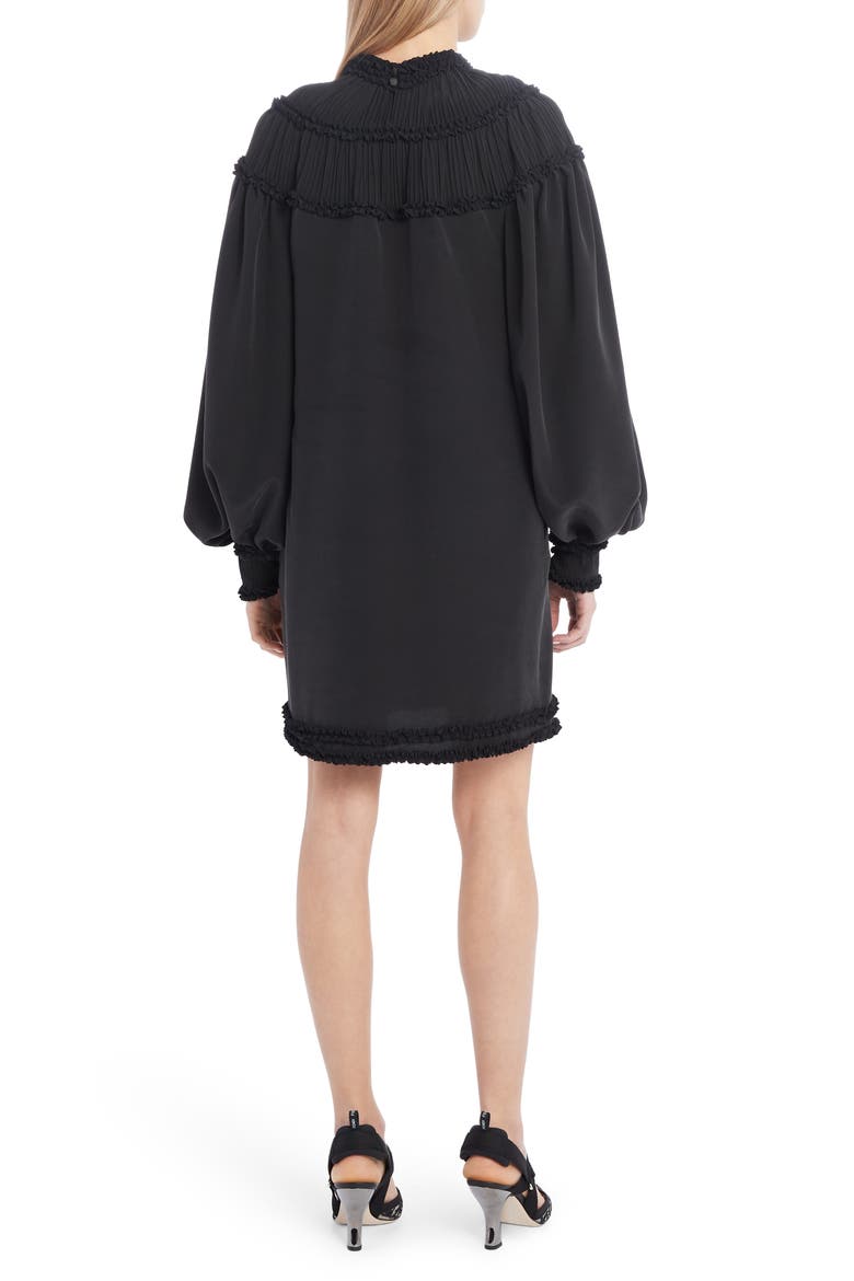 Ruffle Yoke Long Sleeve Silk Crêpe de Chine Minidress, Alternate, color, BLACK