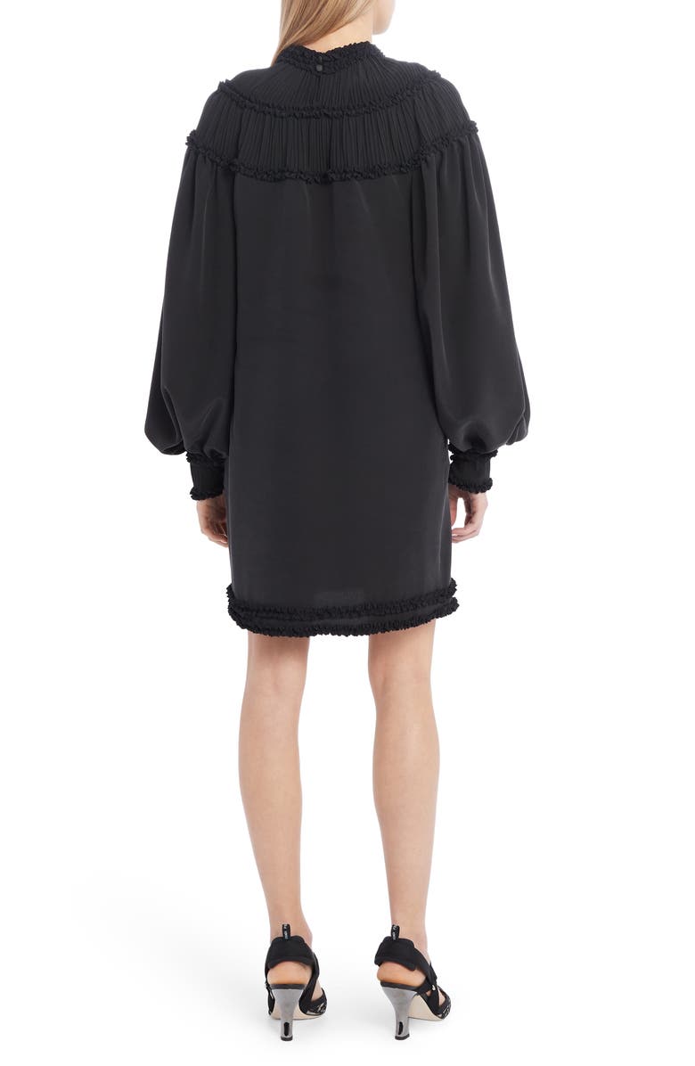 Fendi Ruffle Yoke Long Sleeve Silk Crêpe de Chine Minidress, Alternate, color,