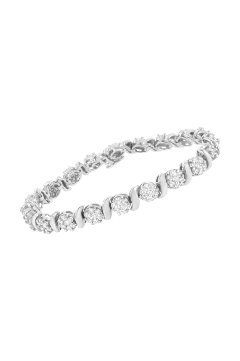 14K White Gold 5 1/4 cttw Diamond Floral Cluster Tennis Bracelet, Alternate, color, White